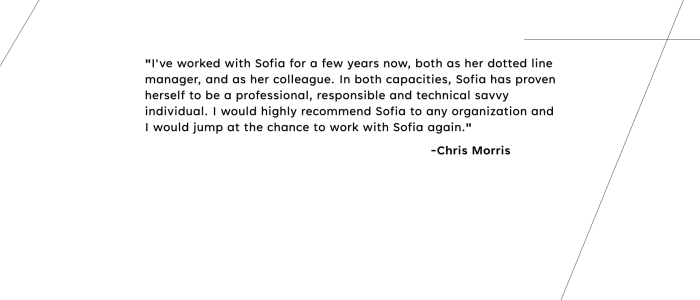 Sofia Zelenova testimonial from Chris Morris